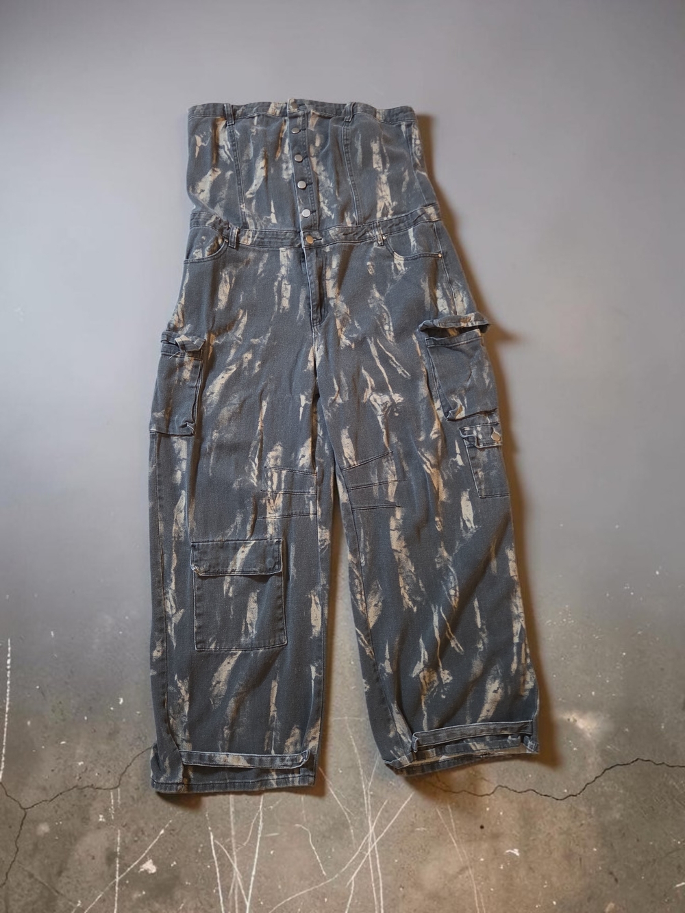 Fashion Nova Gray Washed Cargo Jumpsuit